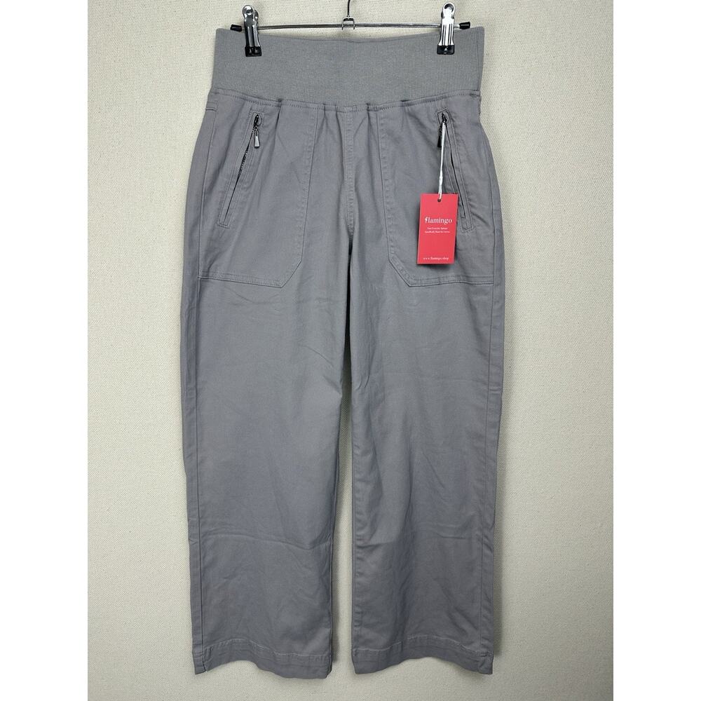 Flamingo Wide Leg Crop Med Rise Women's Sz M Gray NWT Preppy Casual